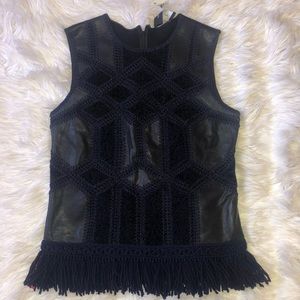 unique navy blue and black crochet leather top